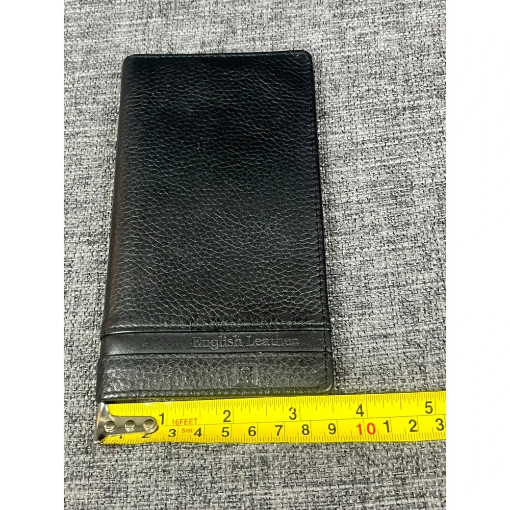 English Leather Mens Black Genuine Leather Long Bifold Secretary Wallet Slim